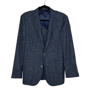 J Hilburn Men’s 40R Sport Coat European Fit Wool Linen Navy Blue Unstructured